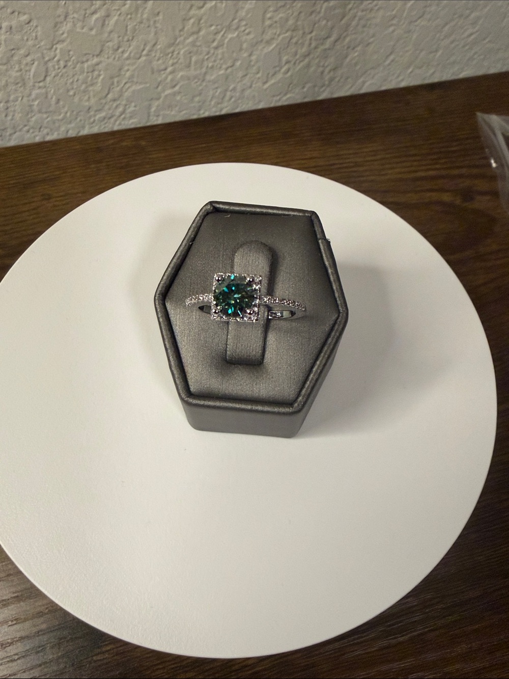 Moissanite Green Halo Ring